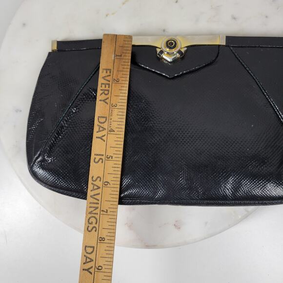 Vintage Judith Lieber Hinged Snakeskin Clutch Black Strap Art Deco Evening Bag - Picture 15 of 16